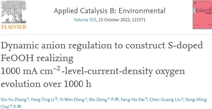 ?石大ACB：動態陰離子調節構建S摻雜FeOOH實現高電流密度的析氧反應