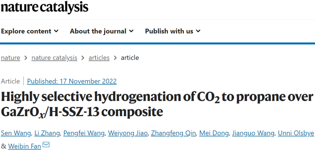 中科院煤化所樊衛(wèi)斌，最新Nature Catalysis！