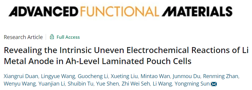 華科孫永明AFM：揭示Ah級層壓軟包電池中鋰金屬負極本征不均勻電化學反應