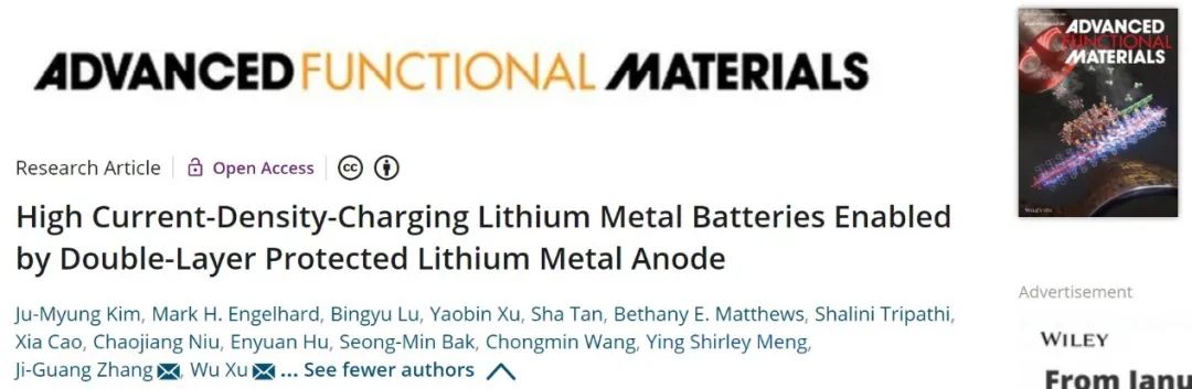 許武/張繼光AFM：雙層鋰負極保護策略實現高倍率鋰金屬電池
