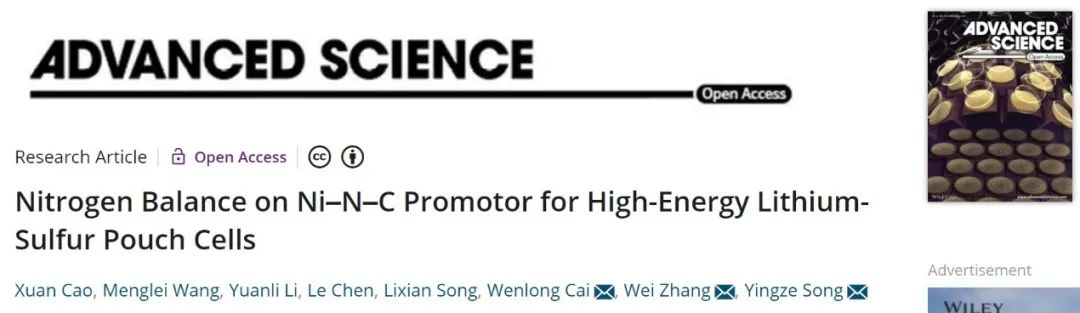 ?宋英澤/張煒/蔡文龍Adv. Sci.：405.1 Wh/kg高比能軟包鋰硫電池！