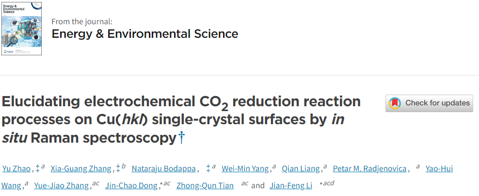 ?李劍鋒/董金超EES：原位拉曼光譜揭示Cu單晶表面CO2電還原反應過程