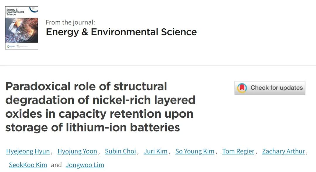 ?首爾大學(xué)EES：富鎳正極退化對鋰電存儲性能的影響