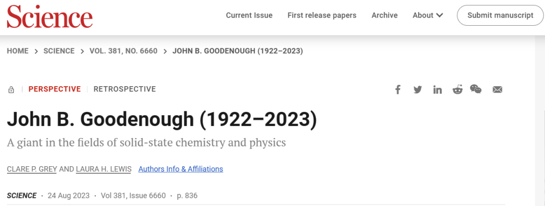 Science重磅回顧：John B. Goodenough！