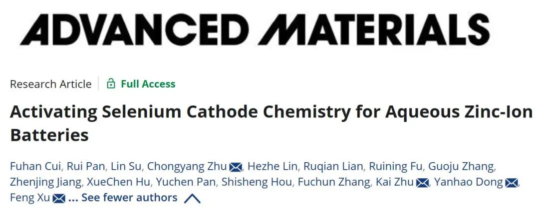 徐峰/董巖皓/朱凱AM：硒正極活化助力水系鋅離子電池