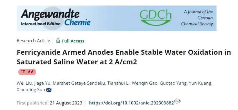 北化工孫曉明最新Angew.：飽和鹽水中水氧化，電流密度達(dá)2 A/cm2!