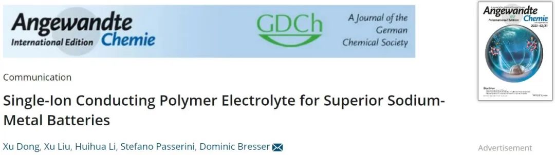 ?Angew.：單離子導電聚合物電解質助力1000次循環鈉金屬電池