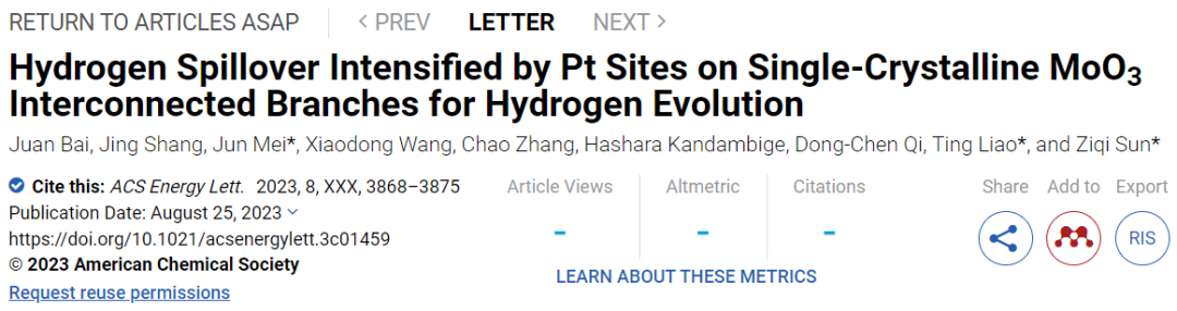 ?昆士蘭科技大學ACS Energy Lett.：s-MoO3助力HER中的氫溢出