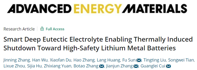 ?青島能源所/青大AEM：可熱關斷的智能深共晶電解液實現安全鋰金屬電池
