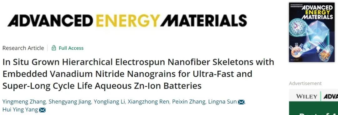 ?楊會穎/孫靈娜AEM：電紡技術結合熱處理實現鋅離子電池3萬次循環！