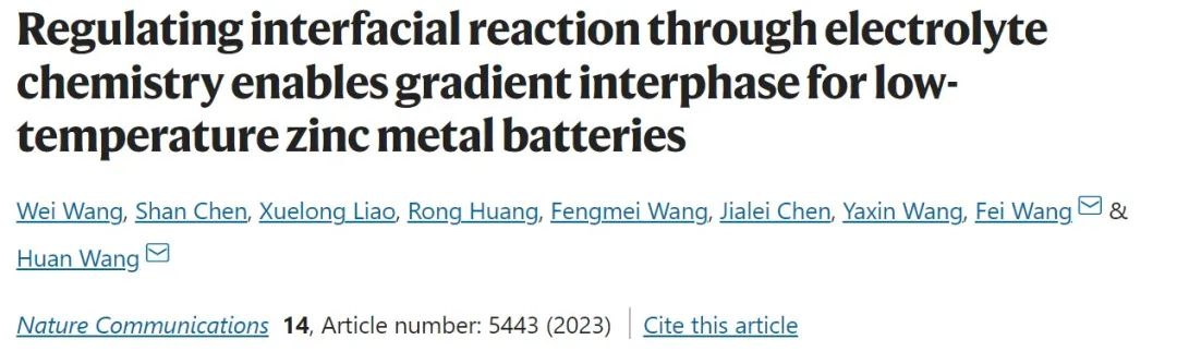 ?南開王歡/復旦王飛Nature子刊：通過電解液化學調節界面反應，實現-50℃低溫鋅金屬電池
