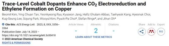?ACS Energy Letters：微量鈷摻雜促進銅的CO2電還原和乙烯生成