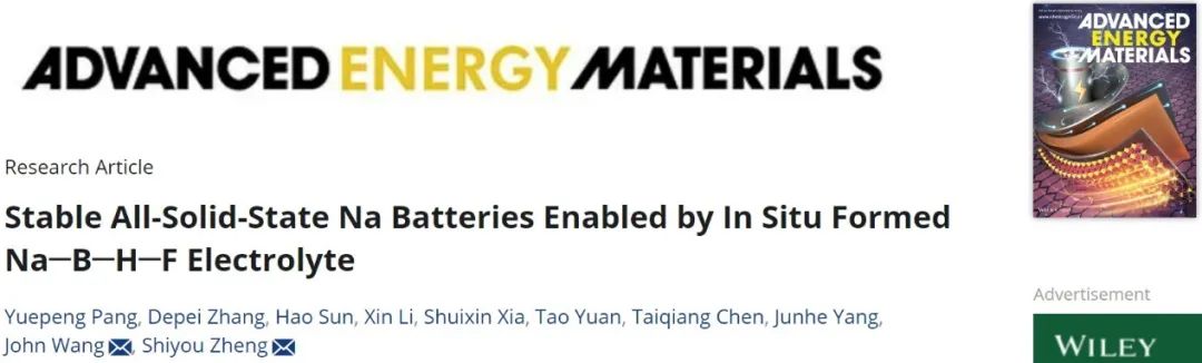 上海理工/新加坡國立AEM：原位形成Na-B-H-F電解質，實現穩定全固態鈉電池