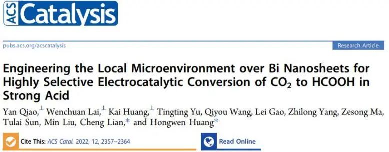 ?湖大/華理ACS Catalysis：改變Bi納米片局部微環境，實現高選擇性強酸中CO2電還原為HCOOH