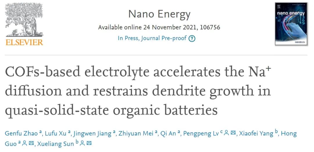 孫學良院士/郭洪/呂鵬鵬Nano Energy：功能化COF基電解質加速Na+擴散并抑制枝晶生長