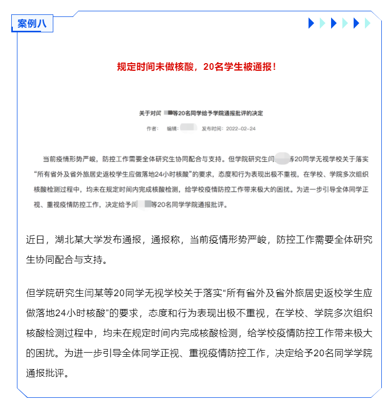 2名研究生因沒做核酸被學校通報批評！取消評獎評優資格！