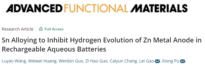 蒲雄/高磊AFM：錫合金抑制可充電水系電池中鋅金屬負極析氫和枝晶