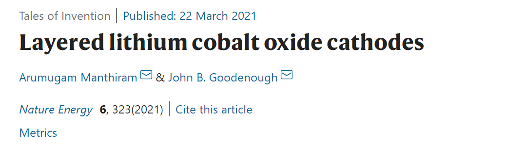 諾獎得主Goodenough最新Nature Energy！