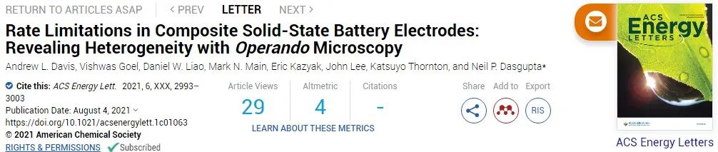 ACS Energy Lett.：利用原位顯微鏡揭示復合固態電池電極的倍率限制