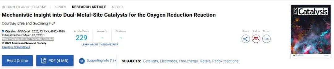 ACS Catalysis：氧還原反應雙金屬位催化劑的機理研究