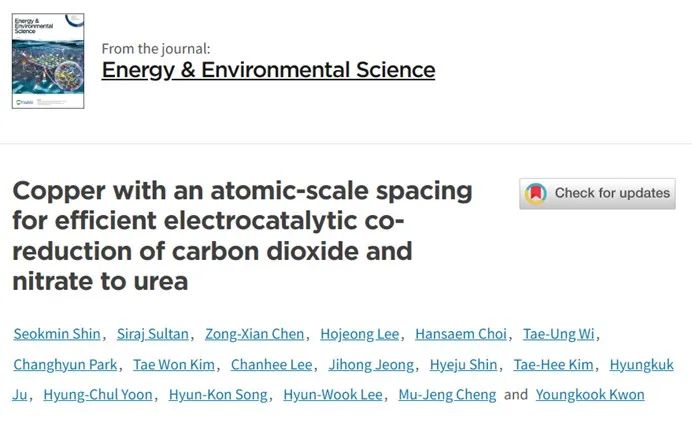 ?EES：銅原子間距立大功！促進(jìn)催化劑電化學(xué)共還原CO2/NO3-合成尿素