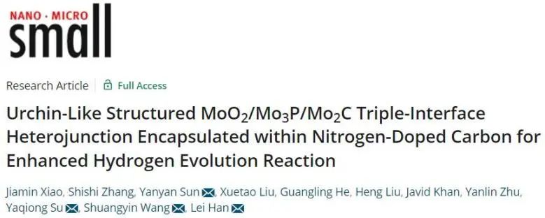 湖大/西交/中南Small：氮摻雜碳包裹MoO2/Mo3P/Mo2C三界面異質結，實現高效催化HER