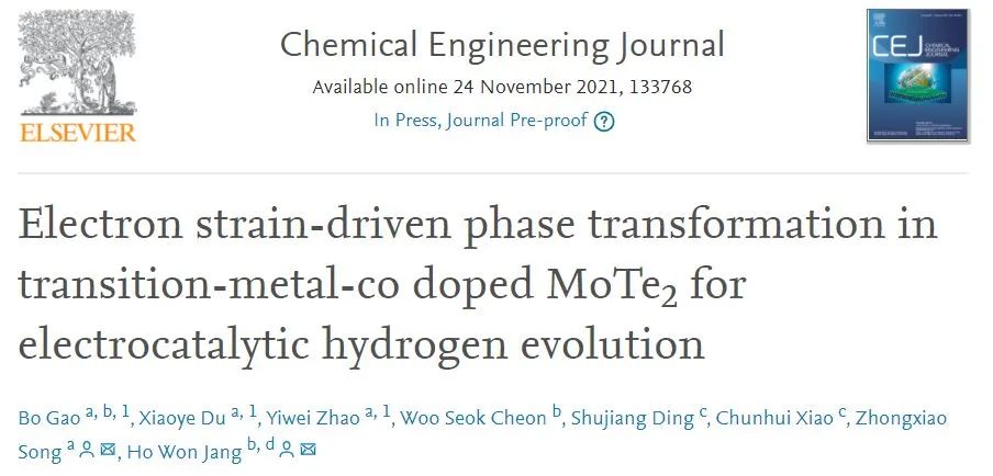 西交/首爾國立Chem. Eng. J.: 電子應變驅動相變：Co摻雜MoTe2用于電催化HER
