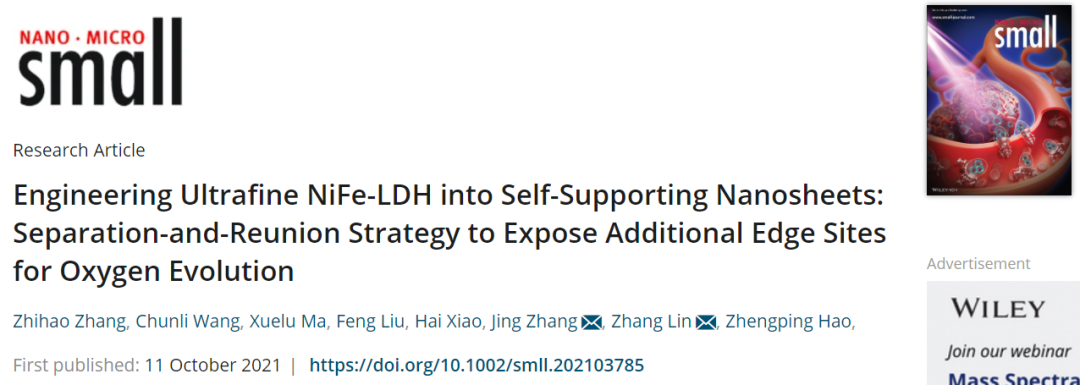 中科院/中南Small：超細NiFe-LDH自支撐納米片助力高效的OER