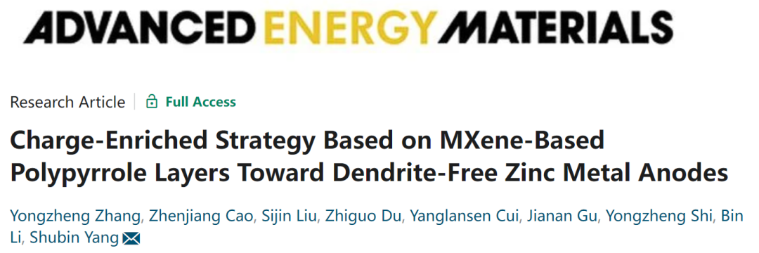 北航楊樹斌AEM: 基于MXene-聚吡咯層的電荷富集策略實現無枝晶鋅負極