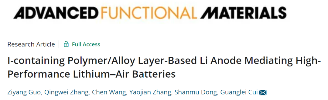 崔光磊AFM: 基于含碘聚合物/合金層基鋰負極的高性能鋰空氣電池
