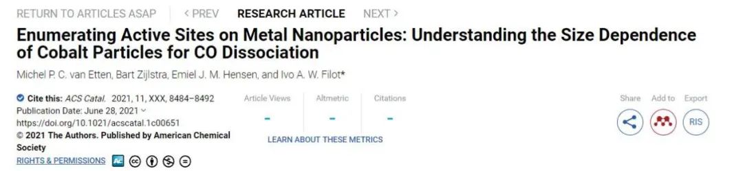 ACS Catalysis：枚舉金屬納米顆粒的活性位點，探索鈷顆粒對CO解離的尺寸依賴性