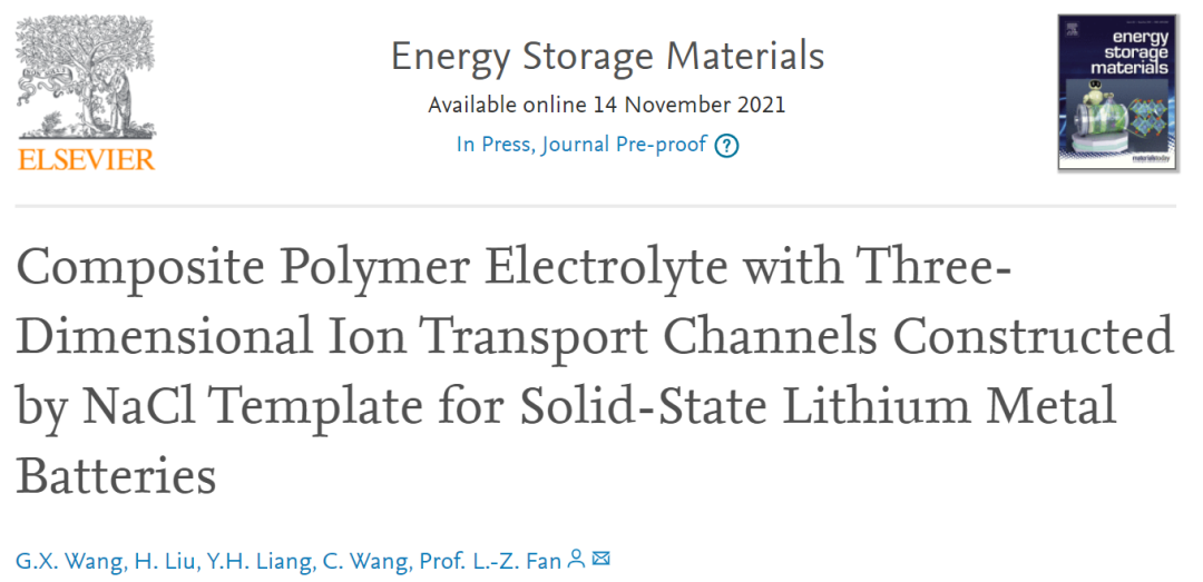 北科大范麗珍EnSM: 以NaCl為模板構建復合聚合物電解質用于固態鋰電池