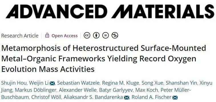 Advanced Materials：創紀錄高電催化劑質量活性！表面安裝的金屬有機框架衍生物用于電催化OER