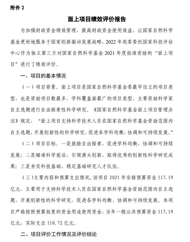2021年國基金項目績效評價：1人未通過杰青綜合評審；建議增加面上項目數(shù)量，按 1%比例抽查開展結(jié)題后評估