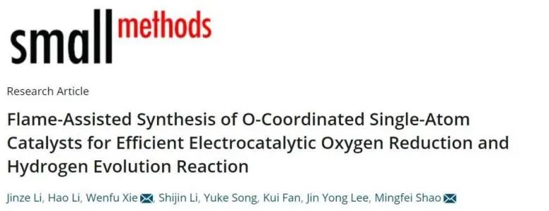 北化工邵明飛/謝文富Small Methods: 用火燒一燒，構建SAC快又好！O-配位SAC用于OER與HER