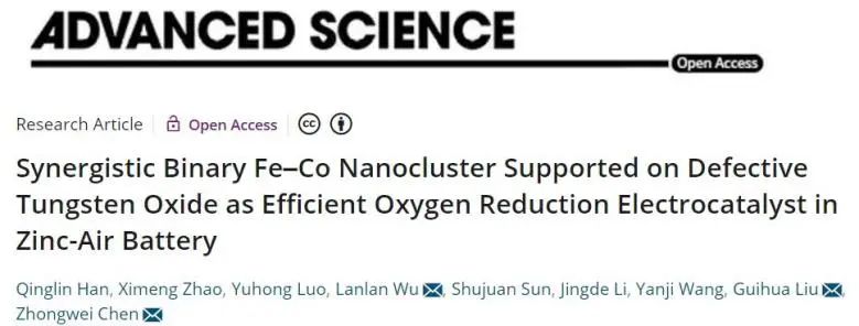 陳忠偉/劉桂華/武蘭蘭Adv. Sci.: 結(jié)構(gòu)調(diào)控加摻雜，性能提升頂呱呱！3DOM Fe/Co@NC-WO2- x用于鋅空電池
