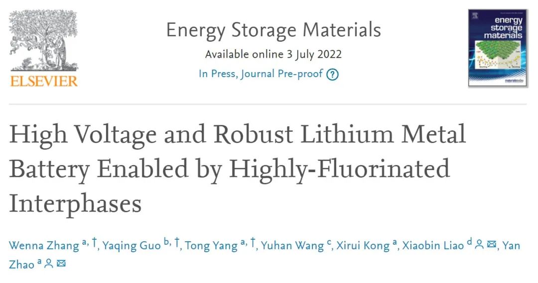 趙焱/廖小彬EnSM：基于全氟化電解液的高壓高穩定鋰金屬電池