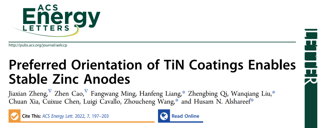 三通訊單位聯(lián)發(fā)ACS Energy Lett.: TiN涂層的優(yōu)選取向可實(shí)現(xiàn)穩(wěn)定的鋅負(fù)極