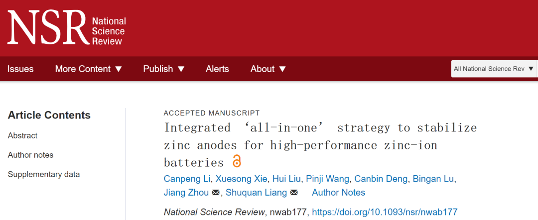 中南梁叔全/周江NSR：穩(wěn)定高性能鋅離子電池鋅負極的“一體化”策略