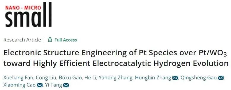 Small：調控Pt/WO3上Pt物種電子結構，實現高效電催化酸性HER