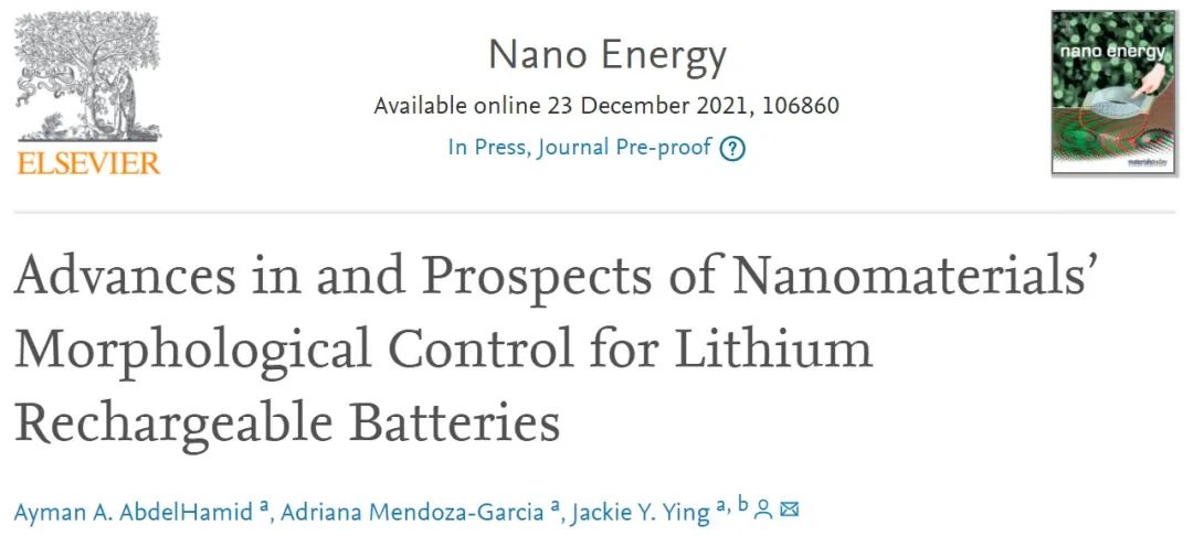 Nano Energy：可充鋰電池用納米材料形態控制的進展與展望