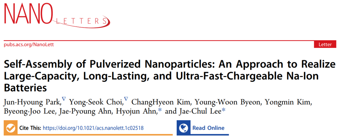 Nano Lett.：粉狀納米粒子自組裝實(shí)現(xiàn)大容量、長壽命和超快充電的鈉離子電池