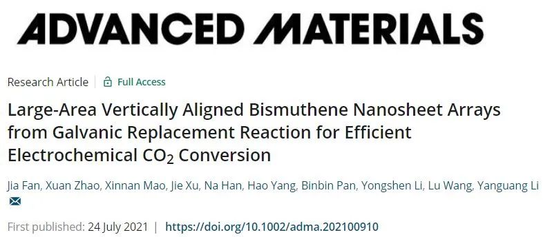 ?蘇大李彥光AM: 大面積垂直排列的Bi納米片陣列用于高效電化學 CO2轉(zhuǎn)化