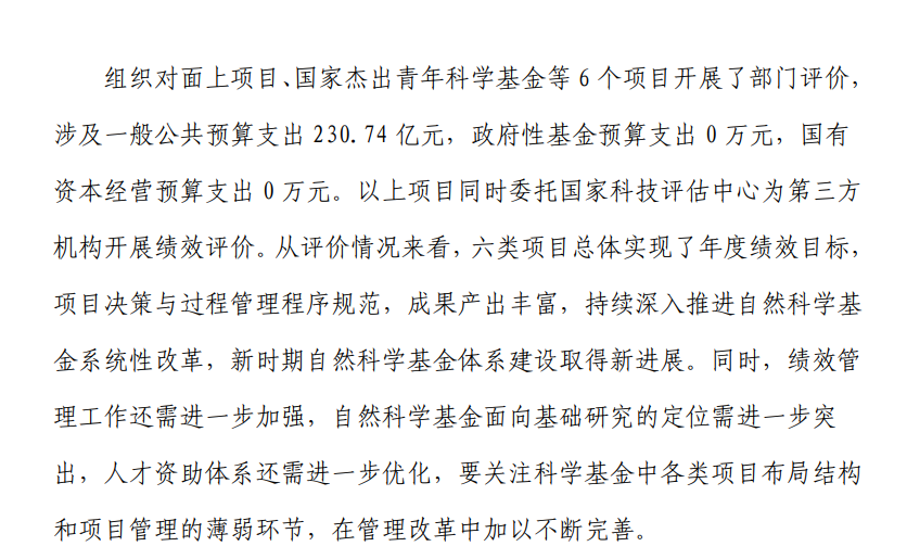 2021年國基金項目績效評價：1人未通過杰青綜合評審；建議增加面上項目數(shù)量，按 1%比例抽查開展結(jié)題后評估