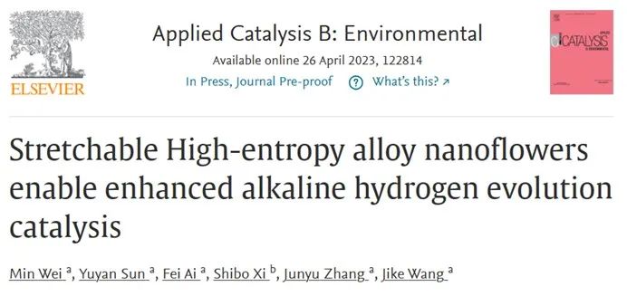 武大Appl. Catal. B：可拉伸的高熵合金納米花實(shí)現(xiàn)高效堿性析氫