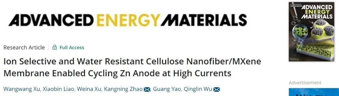?AEM：具離子選擇性和抗水的復合膜助力鋅負極大電流循環