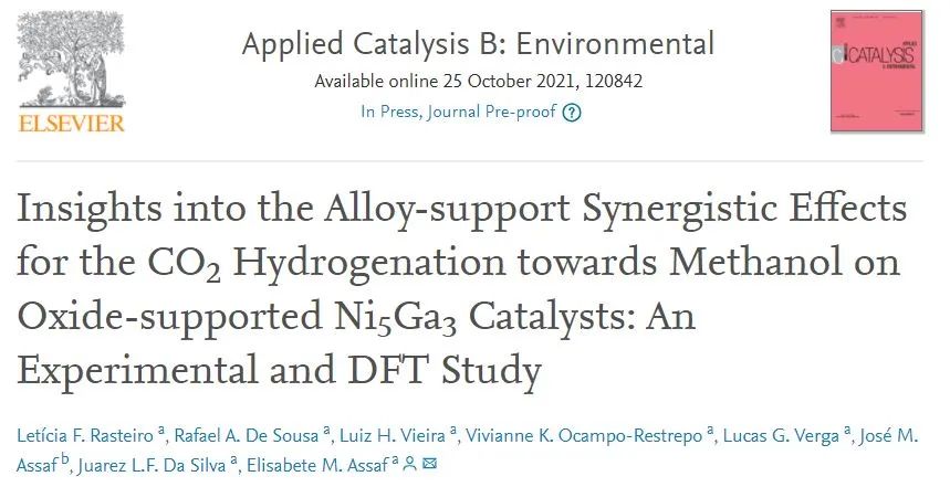 Appl. Catal. B.：負載型Ni5Ga3催化劑上的合金負載協同效應助力CO2RR