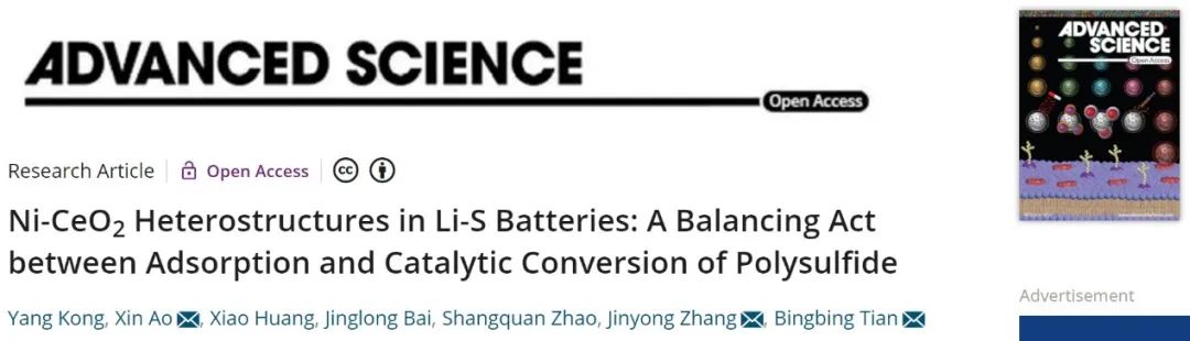 田冰冰/張金勇/敖昕Adv. Sci.：Li-S電池中多硫化物吸附和催化轉化之間的平衡
