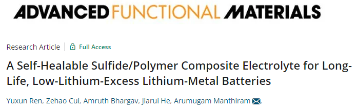 Arumugam Manthiram教授AFM: 用于長壽命、低鋰過量鋰金屬電池的自修復復合電解質