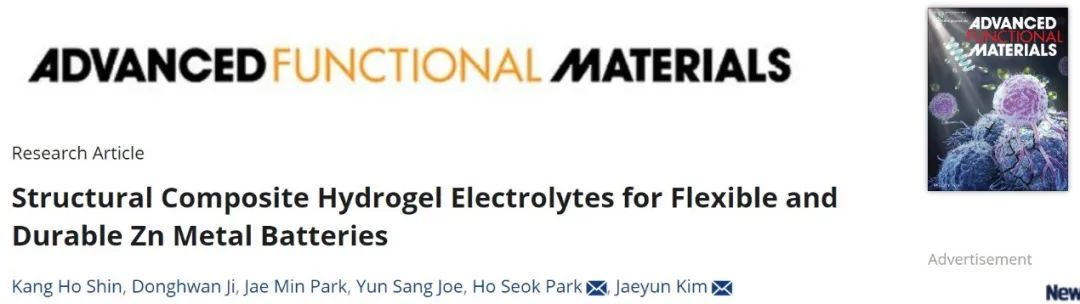 AFM：結構復合水凝膠電解質用于柔性耐用鋅金屬電池